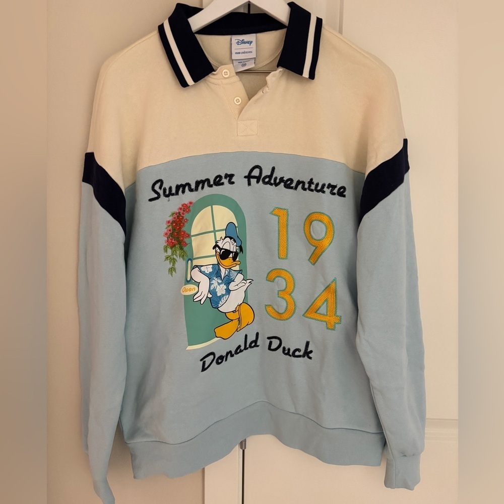 Disney Donald Duck 1934 Summer Adventure Collared Unisex Sweatshirt, Small